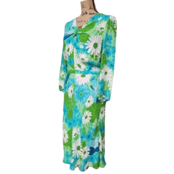Michael Kors Collection Floral Crepe-Sablé Dress, Teal, Green, Womens 8 NWT - Picture 5 of 10